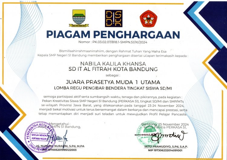 Perjalanan Nabila Sang Pejuang Ilmu yang Penuh Adab 9 Piagam Paskibra 51 Nabila