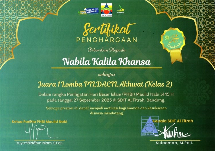 Perjalanan Nabila Sang Pejuang Ilmu yang Penuh Adab 3 Sertifikat Nabila Pildacil