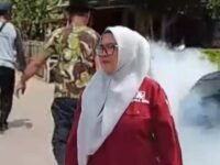 Pemerintah Desa Tirtasari melakukan fogging untuk mengantisipasi demam berdarah di wilayahnya. (Sarmin/Mediaseruni)