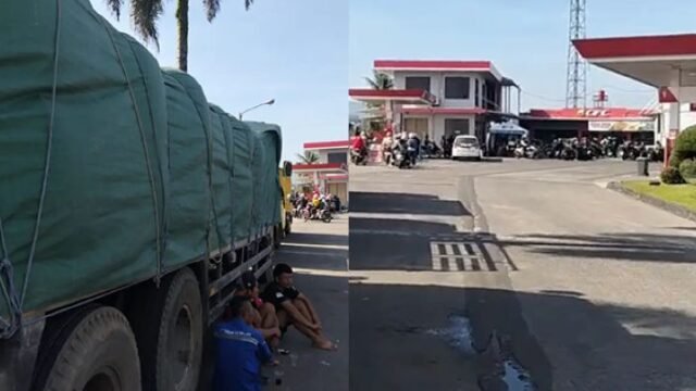 Antrean kendaraan di SPBU wilayah Pejampangan Kabupaten Sukabumi, akibat kelangkaan BBM subsidi jenis solar. (Prima Meidiandi/Mediaseruni)