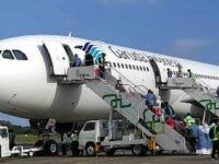 Pesawat pemberangkatan calon haji (calhaj) ke tanah suci. (Ist)