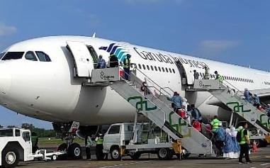 Pesawat pemberangkatan calon haji (calhaj) ke tanah suci. (Ist)