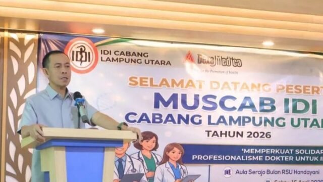 Wabup Lampung Utara Romli membuka Musyawarah Cabang Ikatan Dokter Indonesia Kabupaten Lampung Utara. (Hairudin/Mediaseruni)