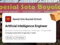 Warung soto SSB Hj Hesti Boyolali buka 10 lowongan AI Engineer via LinkedIn.